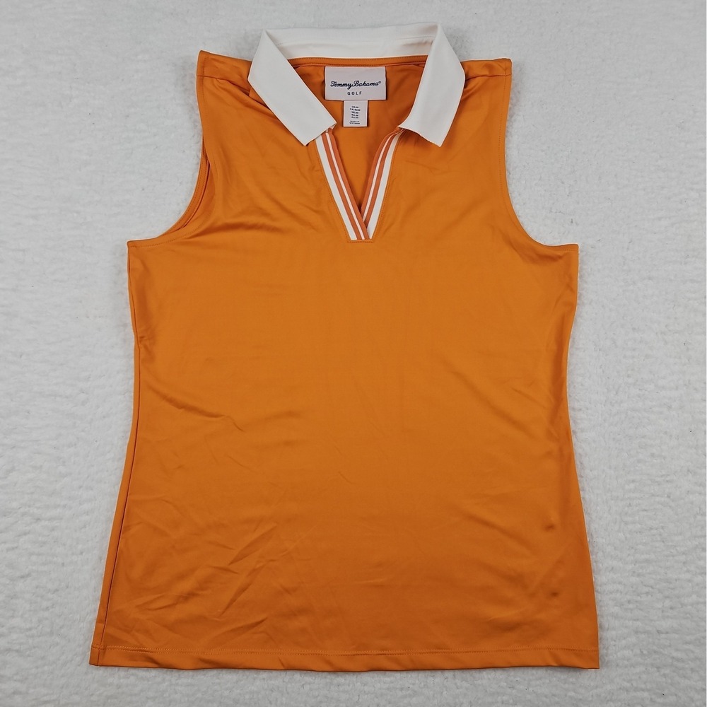 Tommy Bahama Womens Golf M Orange V-neck Collared Tank Top UPF 50+